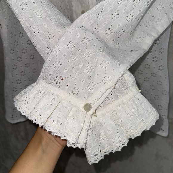 Women's VTG 70s Victorian Style Coquette White Ruffled Sheer Lace Blouse Large - Picture 5 of 11